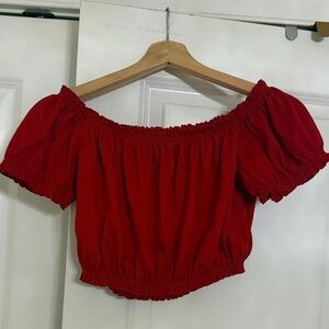 H&M Vibrant Red Off-Shoulder Crop Top